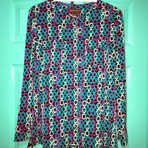 Dana Buchman women’s M blouse black, teal, purple